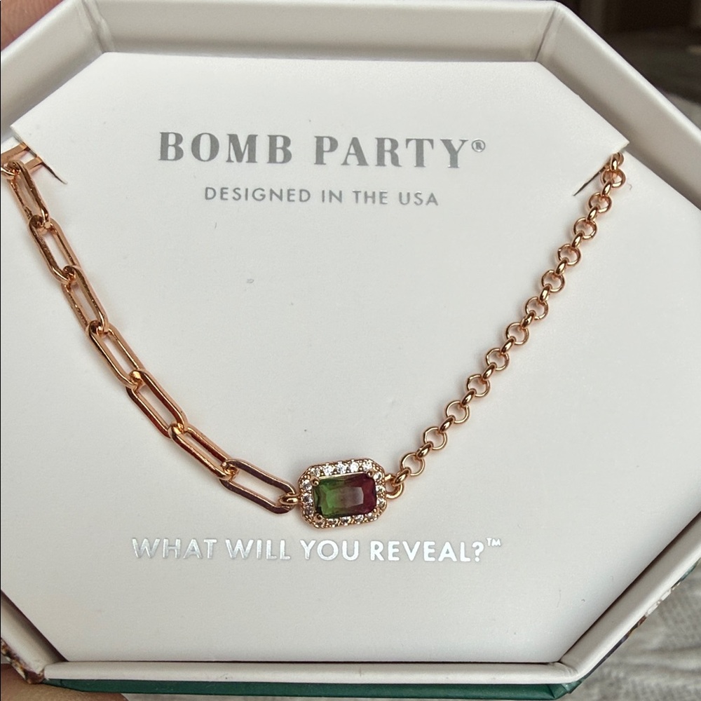 BP June 2023 Gold Necklace with Multicolor Gemstone